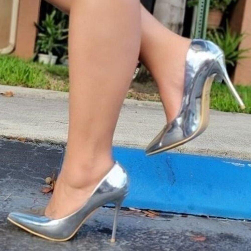 Women's Silver Pointed Toe‎ Stiletto Pumps High Heels